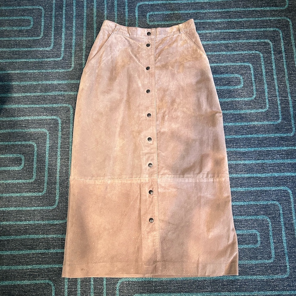 Vintage Genuine Leather Suede Tan Skirt